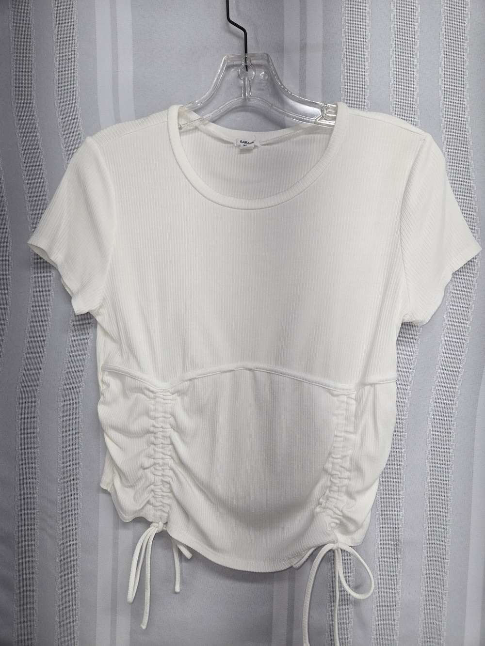GARAGE WHITE RIBBED CROP TOP WITH SIDE ADJUST DRAWSTRING SIZE XL